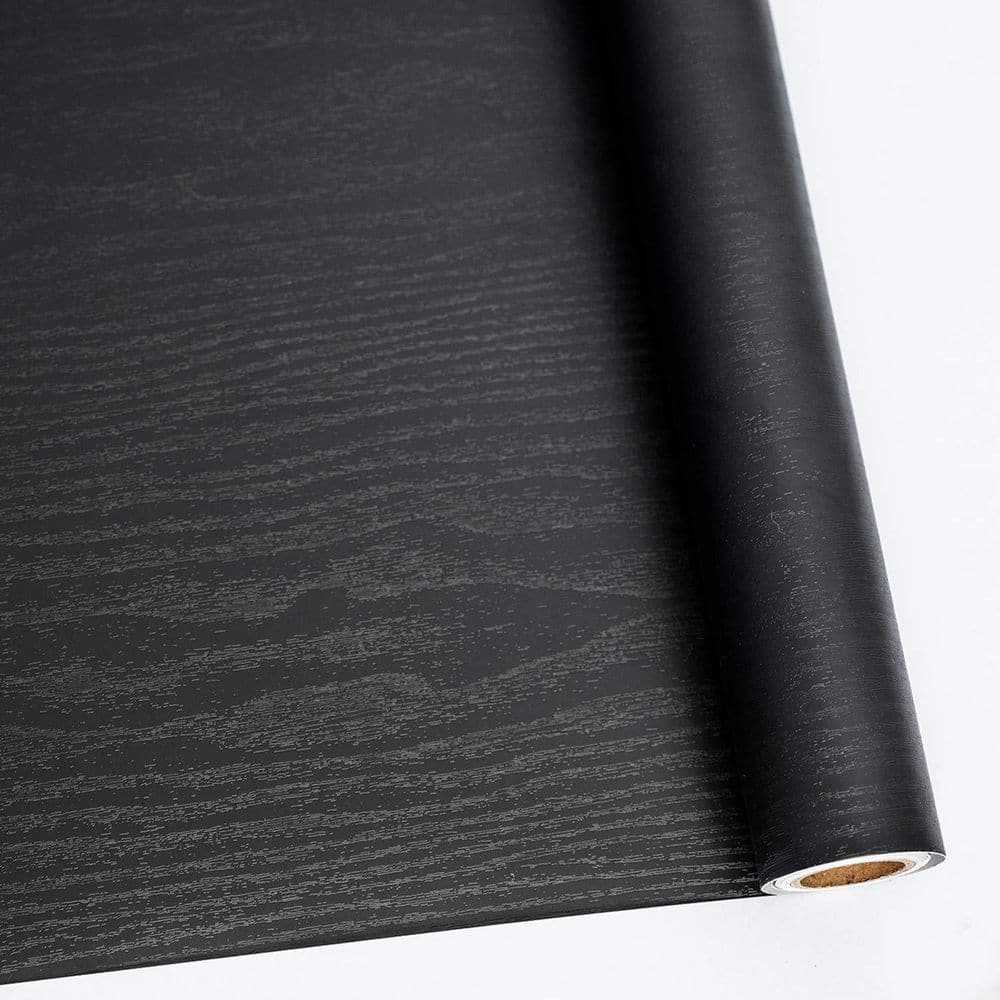 17.7 in. x 197 in. Vinyl Black Wood Self-Adhesive and Removable Wall Paper 