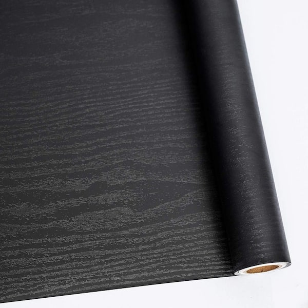 Angel Sar 17.7 in. x 197 in. Vinyl Black Wood Self-Adhesive and Removable Wall Paper for Countertop Furniture Kitchen Wall