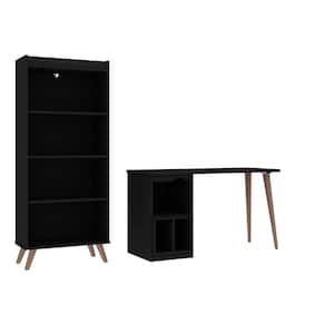 Hampton 2-Piece Black Extra Storage Home Office Set with 53.54 in. Storage Writing Desk and Bookcase