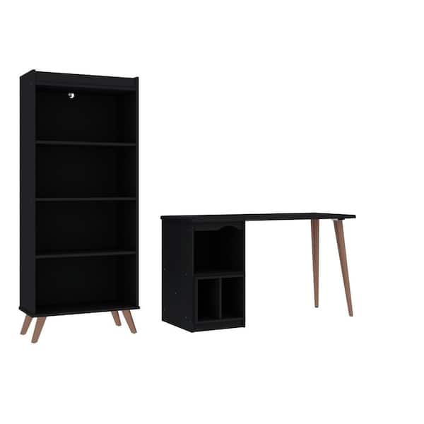 Manhattan Comfort Hampton 2-Piece Black Extra Storage Home Office Set with 53.54 in. Storage Writing Desk and Bookcase