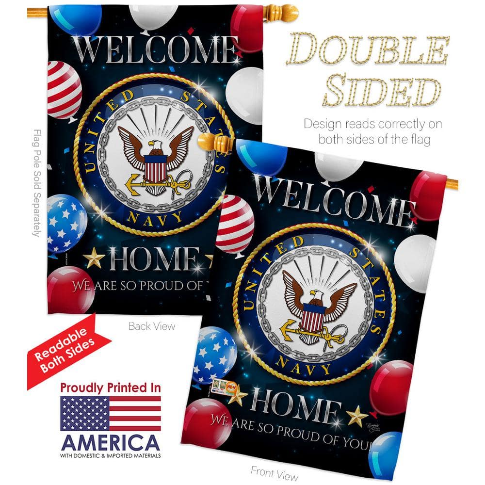 Welcome Home Navy Double-Sided Polyester House Flag