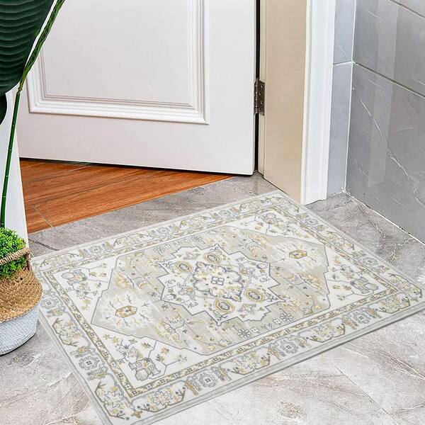 GlowSol Beige 8 ft. x 10 ft. Washable Floral Indoor Entryway Area Rug  LS_PHO_0YI9IEIC - The Home Depot