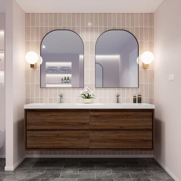 Moreno Bath Sage 72 in. W Vanity in Rosewood with Reinforced Acrylic Vanity Top in White with White Basins