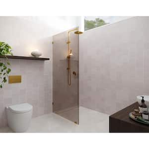 Ursa 30 in. W x 78 in. H Single Fixed Panel Frameless Shower Door in Satin Brass without Handle
