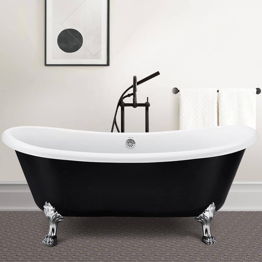 Mokleba 67 in. Dual-Rest Acrylic Clawfoot Bathtub Non-Whirlpool Double ...