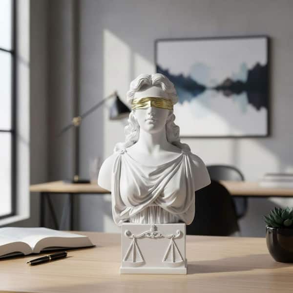 8.5 in. x 4 in. Resin White and Gold Lady Justice Bust Statue