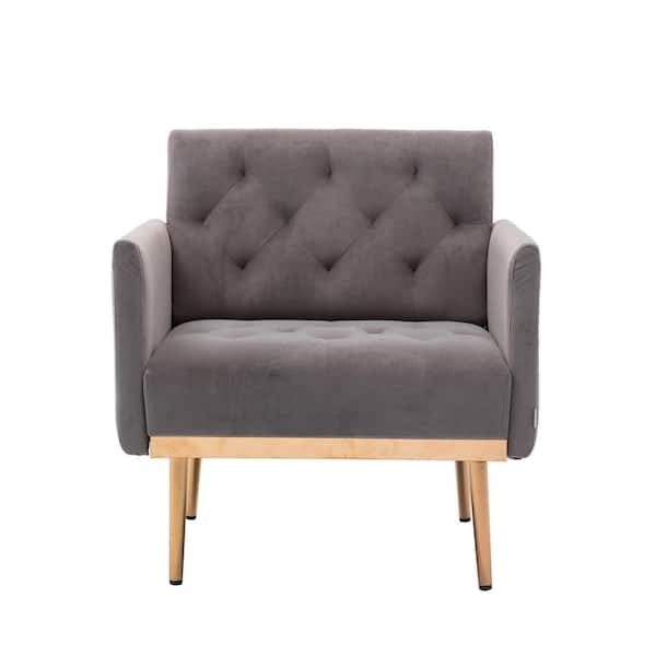 HOMEFUN 31 in. Modern Drake Gray Velvet Arm Chair with Rose Golden Metal Legs