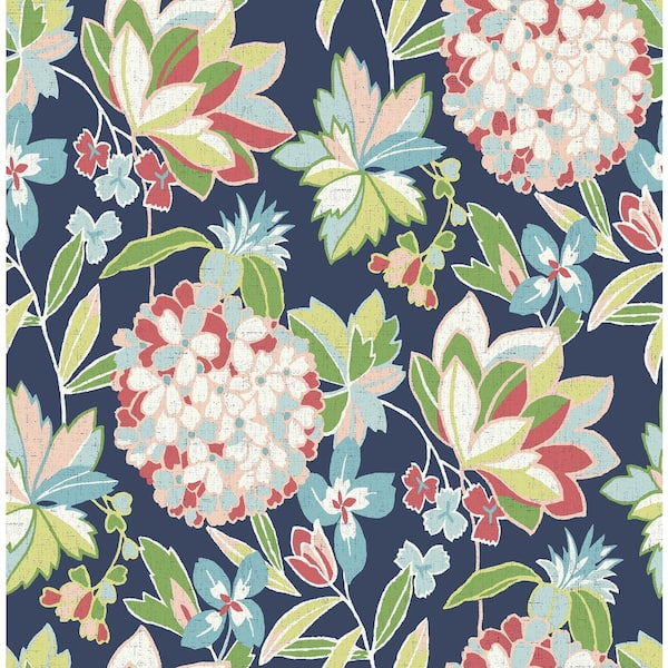 A-Street Prints Blue Valdivian Floral Wallpaper Sample