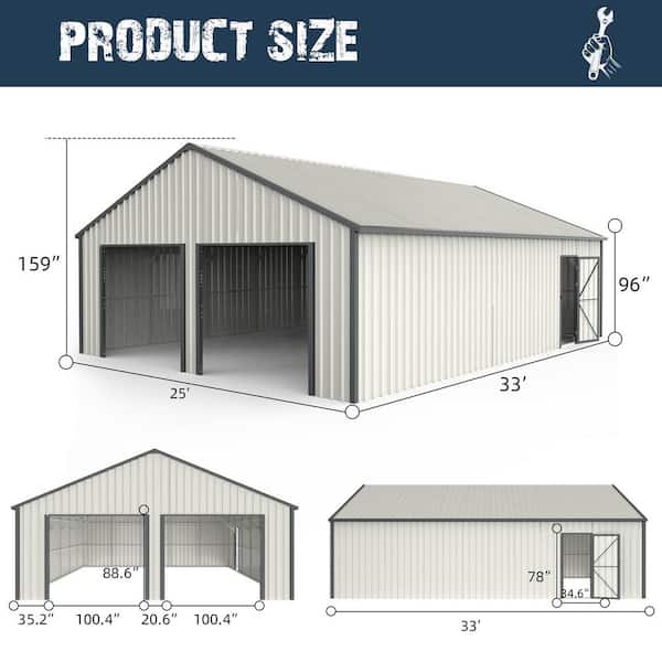 Boosicavelly 25 ft. x 33 ft. White Meta Outdoor Garage with Side