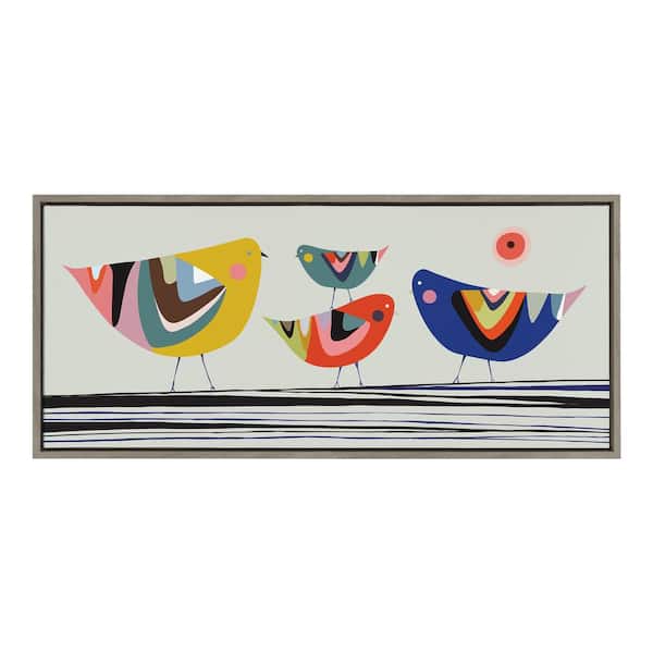 Kate and Laurel Family Tree 4 Birds by Rachel Lee Framed Animal Canvas Wall Art Print 18.00 in. x 40.00 in.