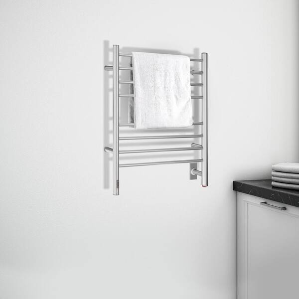 Prestige OBT 8-Bar Electric Wall Mount Plug-In and Hardwire Towel Warmer  with On-Board Timer in Brushed Stainless Steel