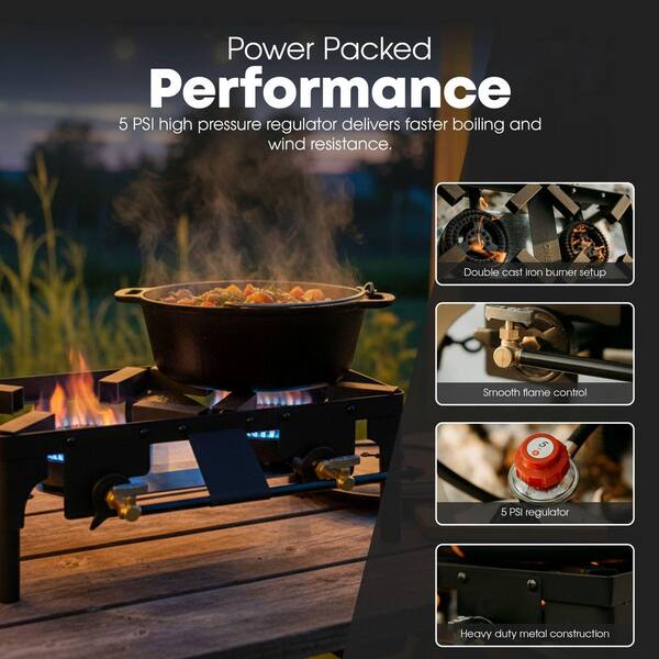 GASONE 2 Burner Camping Grill with Carry Bag Removable Legs and