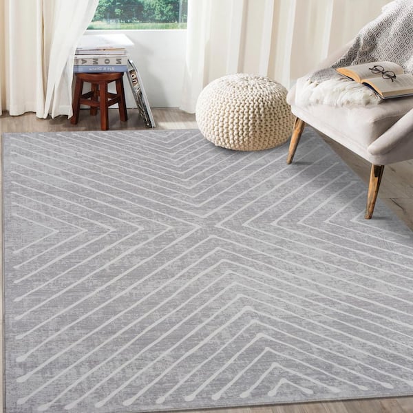 Large Striped Washable Soft Thin Carpet for Bedroom Living Room Home Decor Office Light Gray 5 ft. x 7 ft. Area Rug