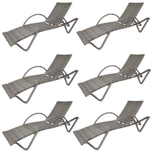 Gray 2-Tone Aluminum Reclining Outdoor Beach Chair (Set of 6) for Hotel Swimming Pool, Terrace Pool