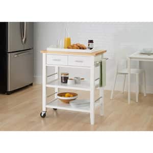 White Kitchen Cart with Natural Wood Top