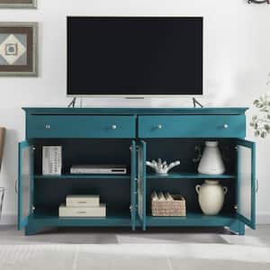 Teal Wooden 67.95 in. W TV Console Buffet Cabinet Sideboard with Fluted Glass Doors and Adjustable Shelves