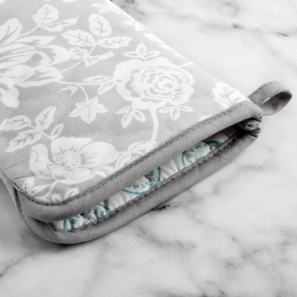 Gray Floral Vine Cotton Oven Mitt Set, 7"x13", 2-Piece