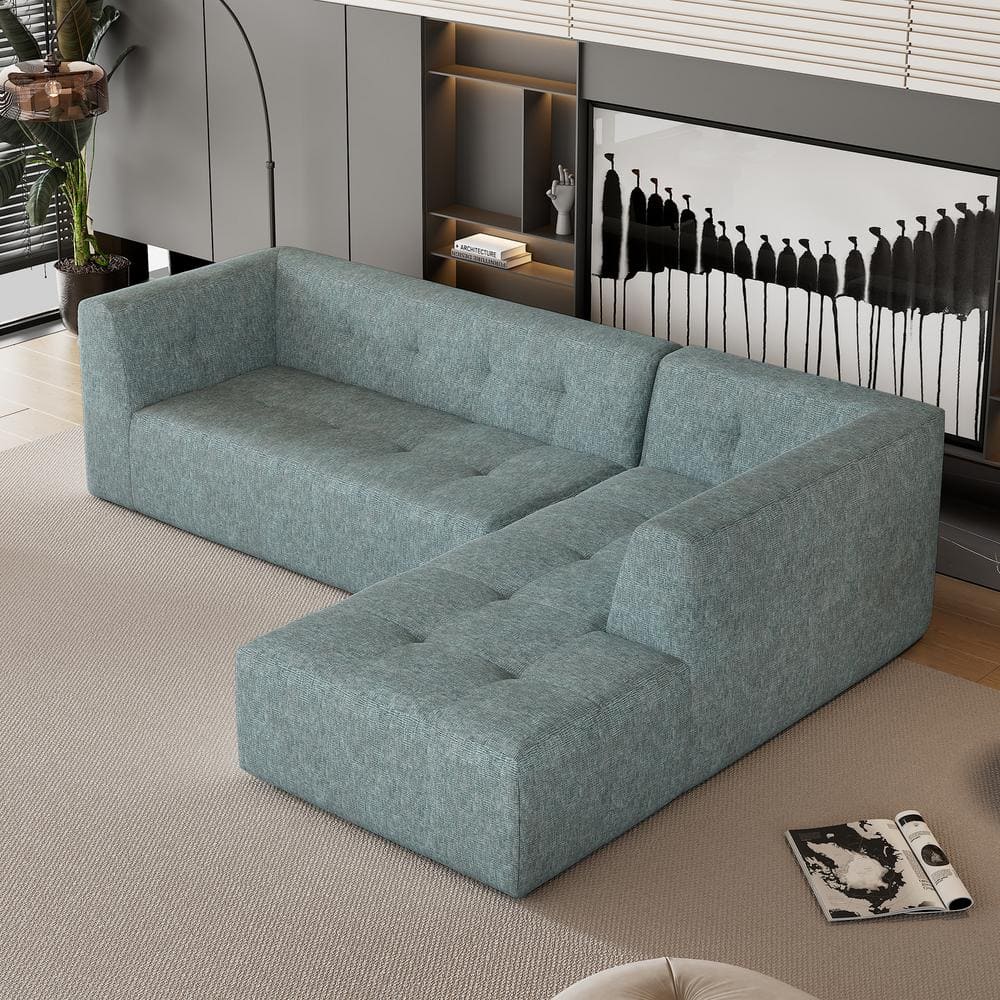 112.2 in. 2-Piece Chenille Upholstered L-Shaped Sectional Sofa in Blue Gray price history on PriceWatchPro