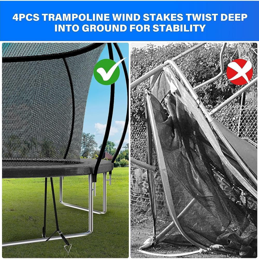 12 ft Black Round Recreational Trampoline with Enclosure Net