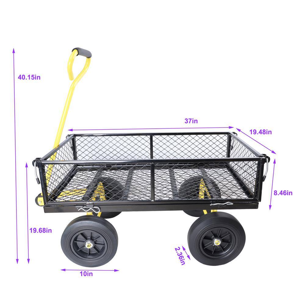 Black and Yellow Steel Garden Wagon with Solid Wheels