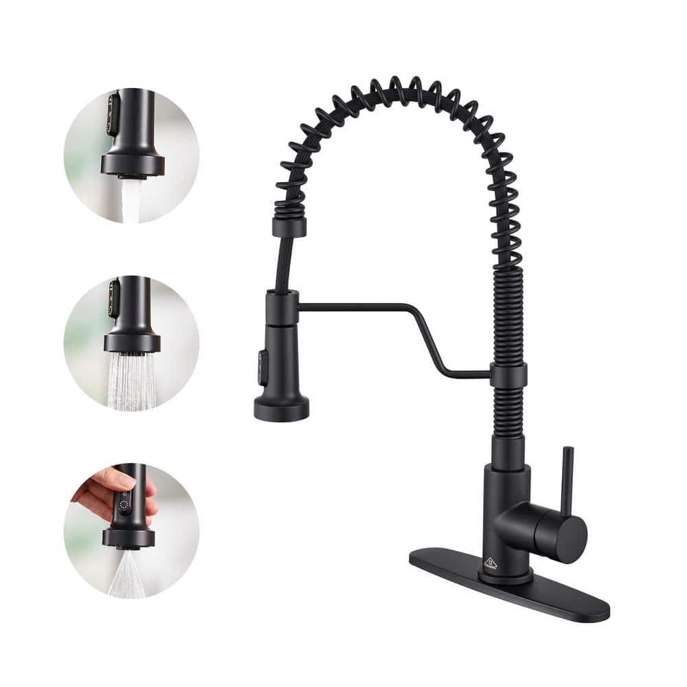 Single-Handle Pull-Down Sprayer Kitchen Faucet with 3 Function Pull out Sprayerhead, Deckplate in Matte Black price history on PriceWatchPro
