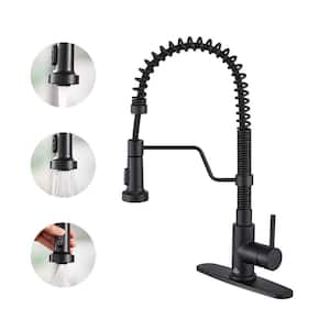 Single-Handle Pull-Down Sprayer Kitchen Faucet with 3 Function Pull out Sprayerhead, Deckplate in Matte Black