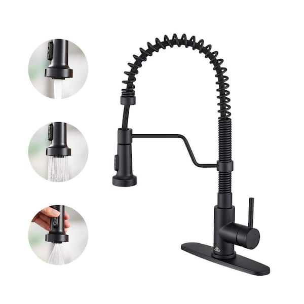 CASAINC Single-Handle Pull-Down Sprayer Kitchen Faucet with 3 Function Pull out Sprayerhead, Deckplate in Matte Black