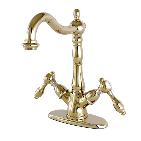 Kingston Brass Tudor Double Handle Vessel Sink Faucet in Polished Brass