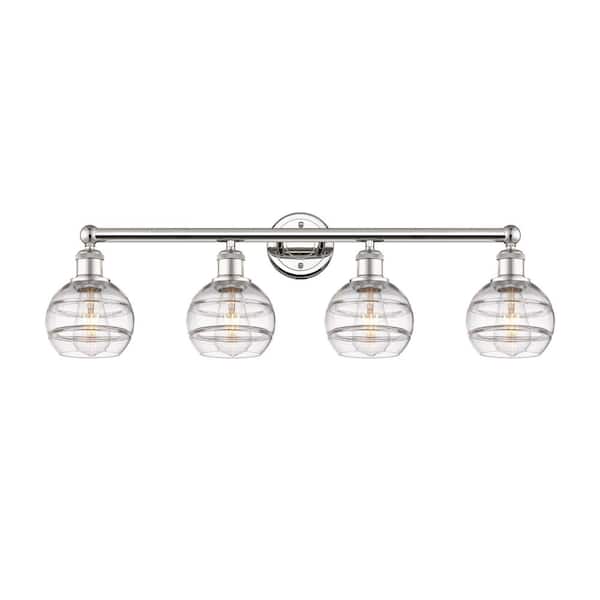 Rochester 32.88 in. 4-Light Polished Nickel Vanity Light with Glass Shade