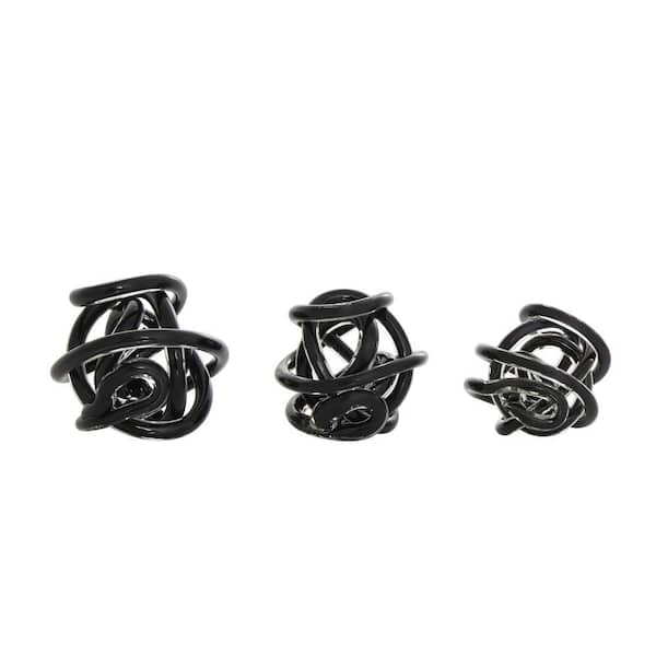 Litton Lane Black Glass Knotted Ball Knot Sculpture (Set of 3)