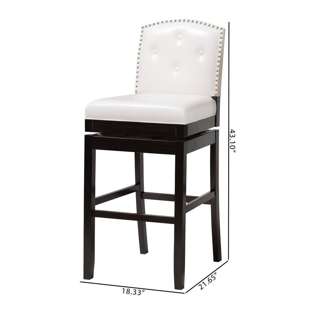 White Faux Leather Button Tufted Swivel Bar Stools Set