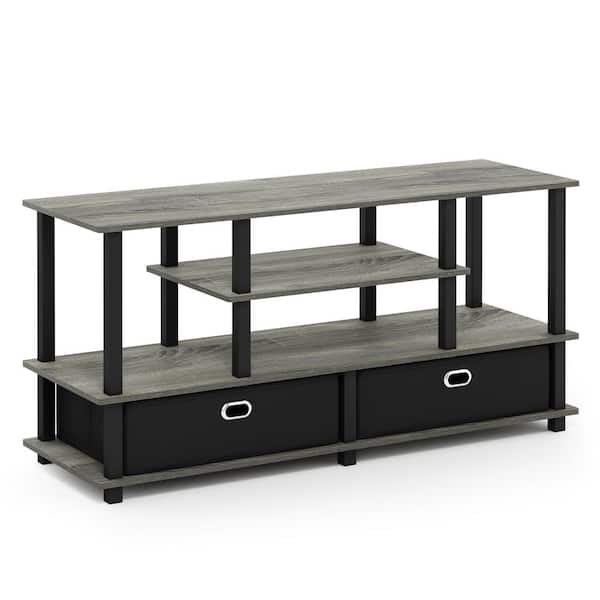 Furinno JAYA 47.63 in. French Oak/Black Particle Board TV Stand Fits TVs Up to 50 in. with Cable Management