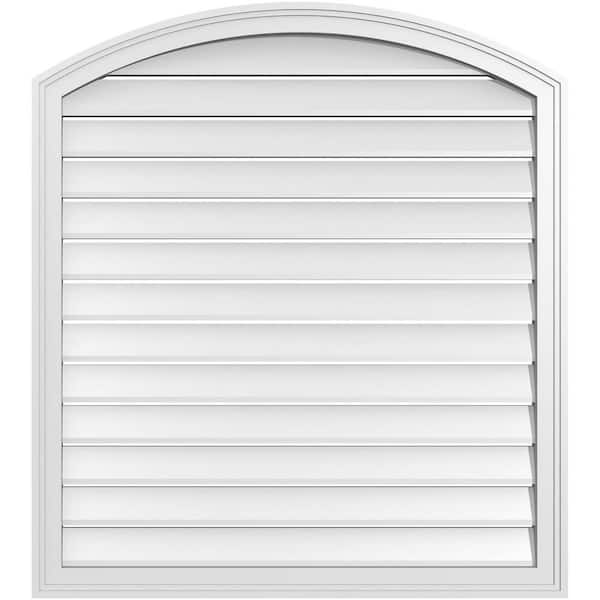 Ekena Millwork 36 in. x 38 in. Arch Top Surface Mount PVC Gable Vent: Decorative with Brickmould Frame