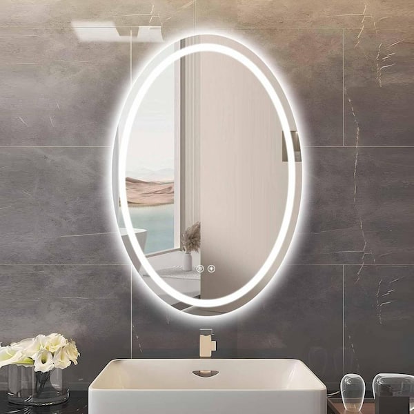 TOOLKISS 24 in. W x 36 in. H Oval Frameless LED Light Anti Fog Wall Bathroom Vanity Mirror in Backlit Plus Front Lighted