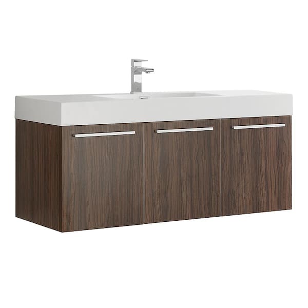 Fresca Vista 48 in. Modern Wall Hung Bath Vanity in Walnut with Vanity Top in White with White Basin