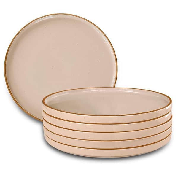 10.5 in. Ceramic Flat Dinner Plates High Edge Dish Set - Microwave, Oven, and Dishwasher Safe ( Set of 6 )