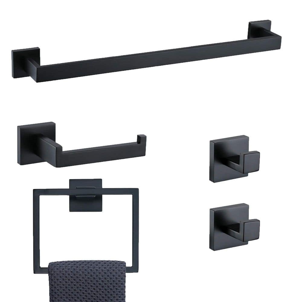 5-Piece Bath Hardware Set with Towel Ring Toilet Paper Holder Towel Hook in Black price history on PriceWatchPro