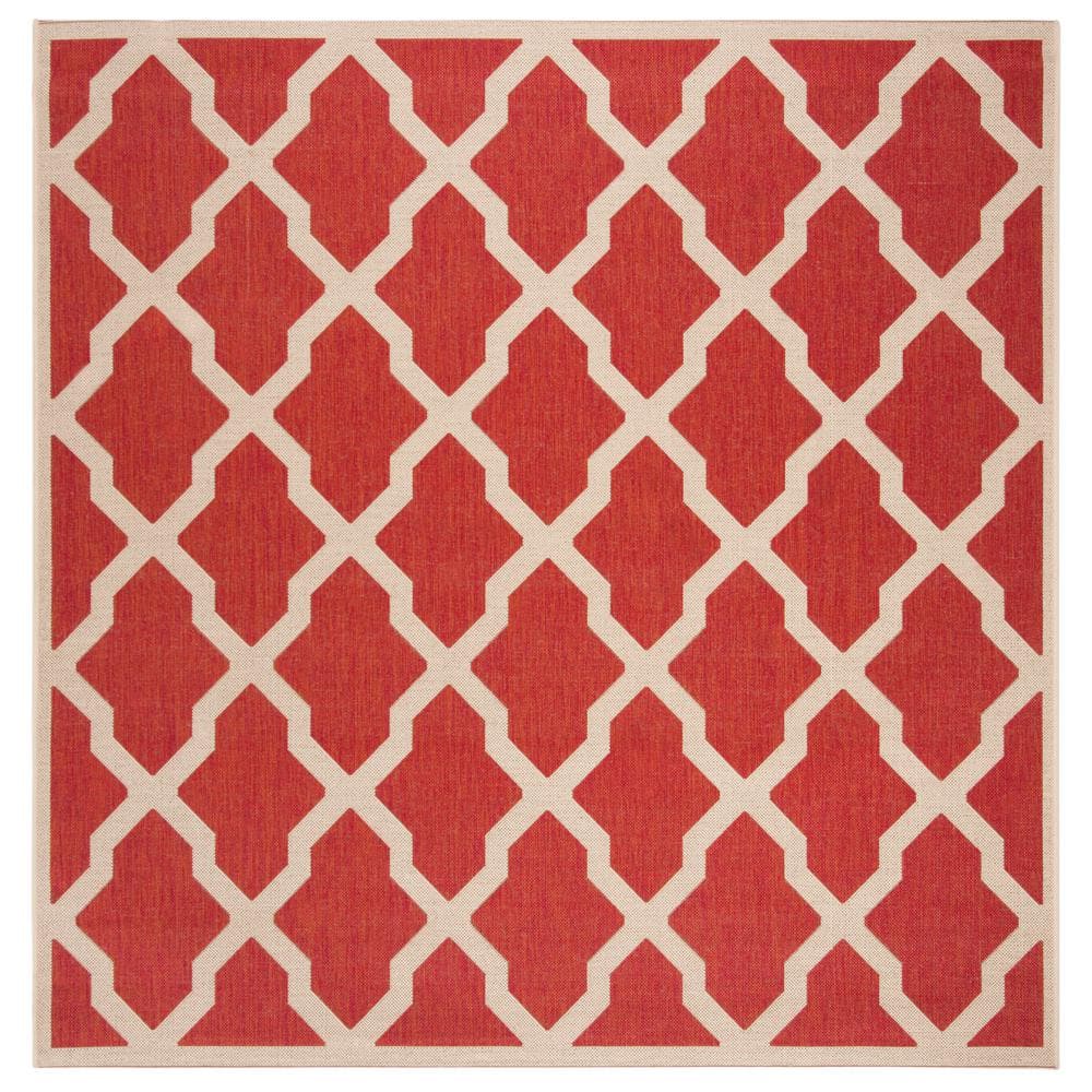 Square Red and Creme Synthetic Indoor/Outdoor Area Rug