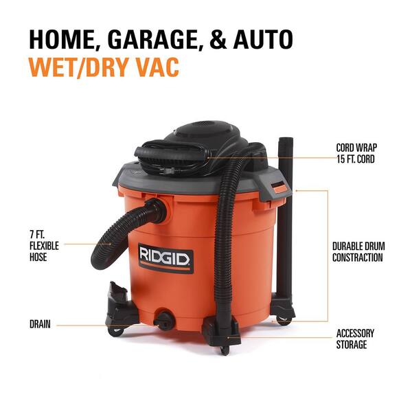 Reviews For Ridgid 16 Gal 5 0 Peak Hp Wet Dry Shop Vacuum With Filter Dust Bag Hose And Accessories Wd1641 The Home Depot