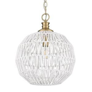 Florence 1-Light Brushed Champagne Bronze and Bleached White Raphia Rope Linear Pendant Light