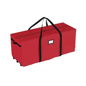 Red Christmas Tree Storage Bag for Artificial Trees Up to 9 ft. Tall - Rolling Wheeled Canvas Tote with Zipper Closure