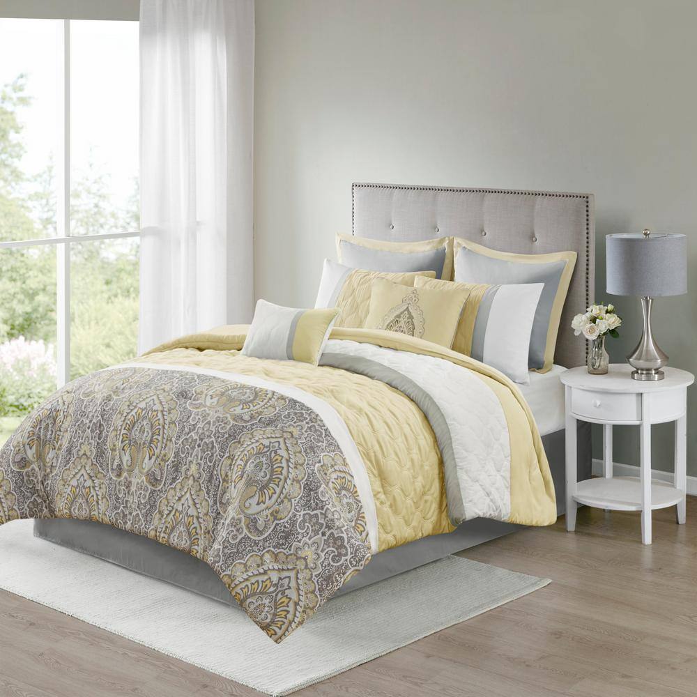 Shawnee Yellow and Gray 8-Piece Queen Microfiber Comforter Set