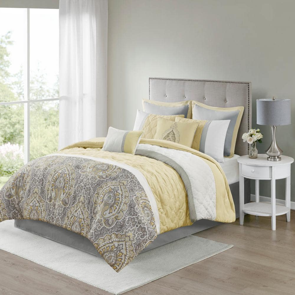 California King Yellow Microfiber Down Alternative 8-Piece Bedspread Set