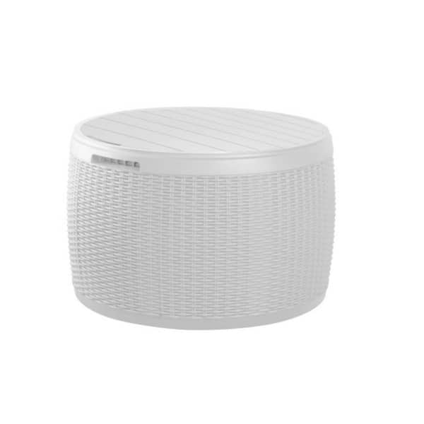 Circa 37 Gal. Resin Circular Rattan Style White Outdoor Storage Deck Box