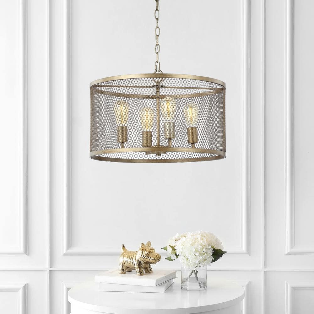 Antique Gold 20" Adjustable Farmhouse Mesh Drum LED Pendant