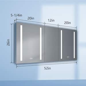 52 in. W x 26 in. H Rectangular Silver Aluminum Recessed/Surface Mount Medicine Cabinet with Mirror and LED