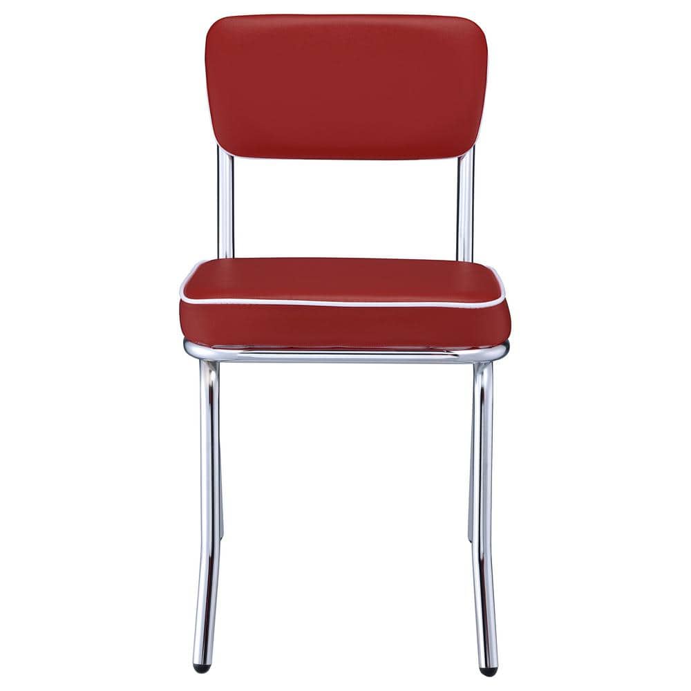 Retro Red Faux Leather Upholstered Side Chair with Chrome Metal Frame
