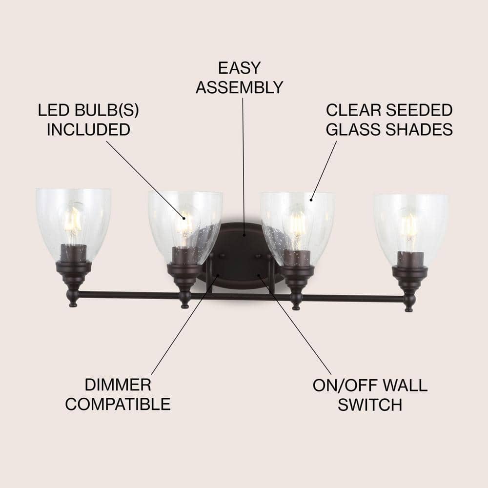 Marais 30" Oil-Rubbed Bronze LED Wall Sconce with Seeded Glass