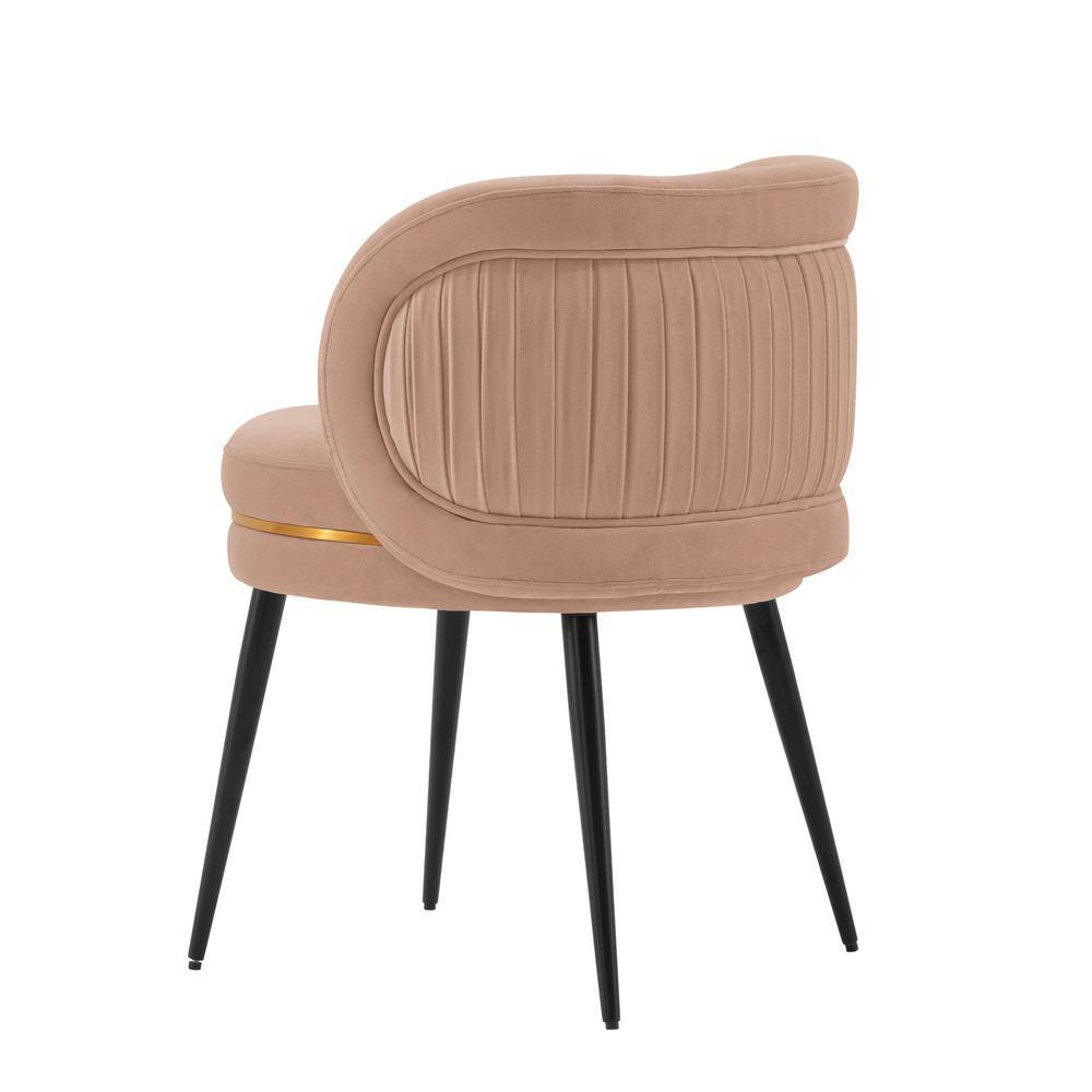 Set of 2 Nude Velvet Upholstered Dining Chairs with Gold Trim