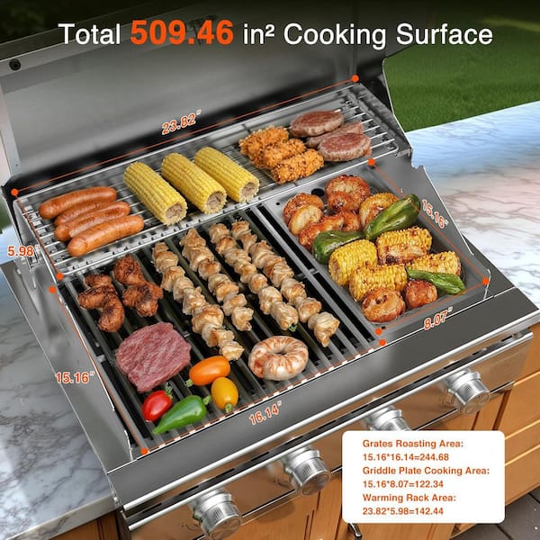 32000BTU 4-Burner Built-In Gas Grill in Stainless Steel